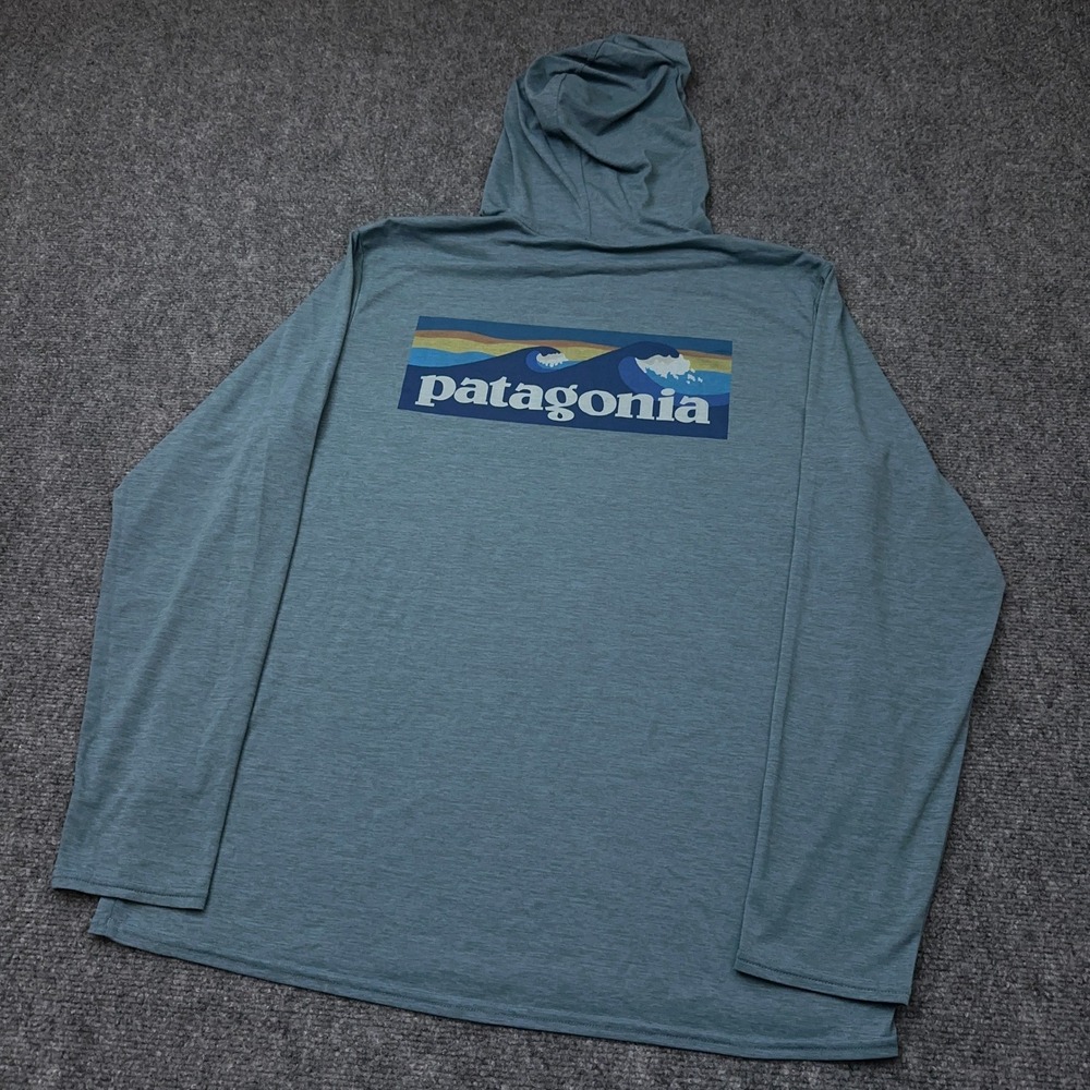 Patagonia Capilene Cool Daily Graphic Hoody Men's L Boardshort Logo Light Plume
